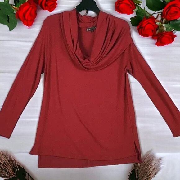GibsonWomens Small Funnel Neck Pullover Red Top Stretch Long Sleeve NWOT - Picture 1 of 16